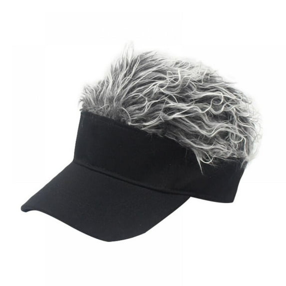 2 Colors Men Women Novelty Flair Hair Visor Sun Cap Wig Peaked Baseball Hat, Novelty Adjustable Visor with Spiked Hair