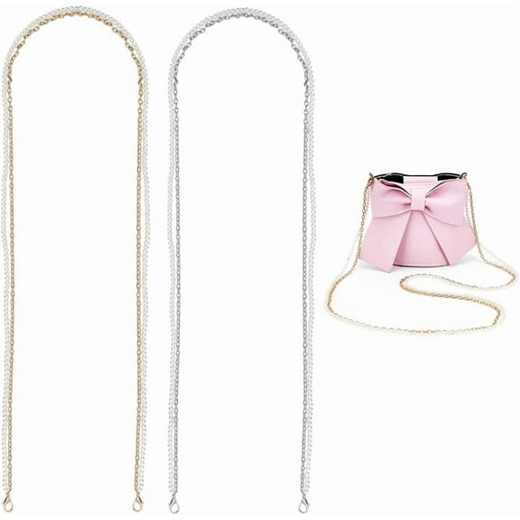 2 Colors Pearl Mobile Case Chain 48.81 Inch 2pcs Metal Crossbody Phone Chain Strap Replacement Double Straps Chain Hanging Pearl Phone Chain for DIY handcrafting