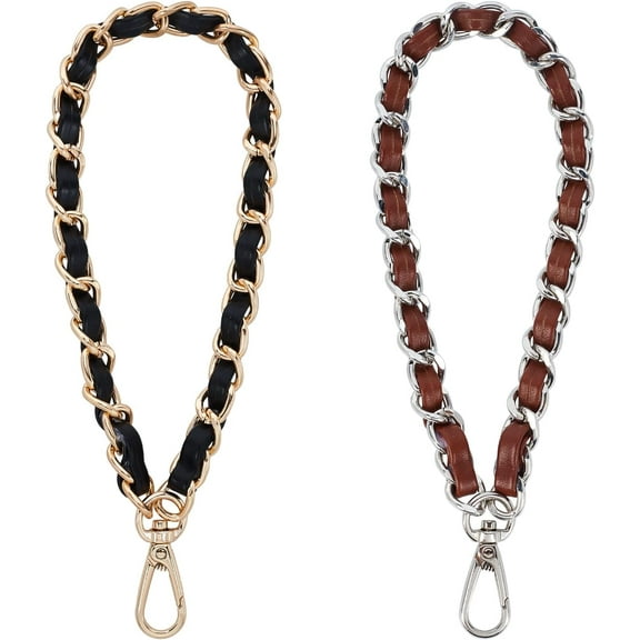 2 Colors Purse Wrist Strap Metal Wristlet Strap Key Chain Wrist Chain Leather Hand Strap Keychain Holder Leather Wristlet Strap for Wallet Cell Phone ID Badge Camera Strap for DIY