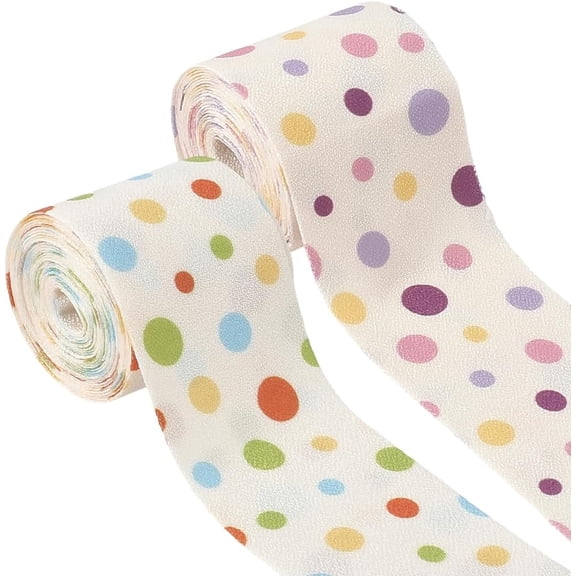 2 Colors Rainbow Polka Dot Wired Ribbon Cloth Silk Crafts Ribbon for Headbands Toppers Wreaths Gift Wrapping Home Decor Hair Multi-color