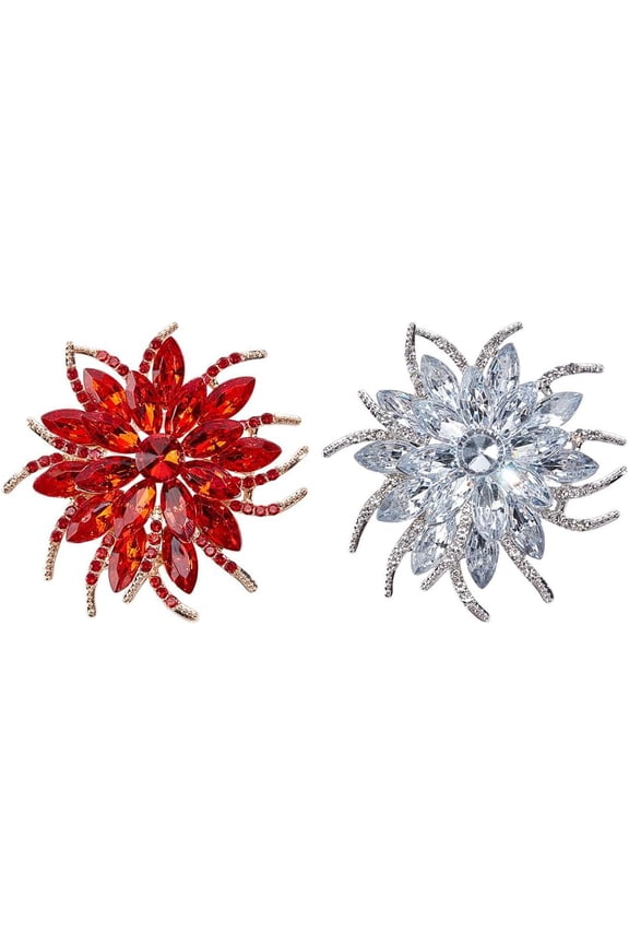 2 Colors Rhinestone Flower Brooches Shiny Large Brooches Flower Brooch Pin for Women Wedding Birthday Dance Party Dress Ceremony Clothes Hat Bag Decorative Jewelry Accessories colorful DIY