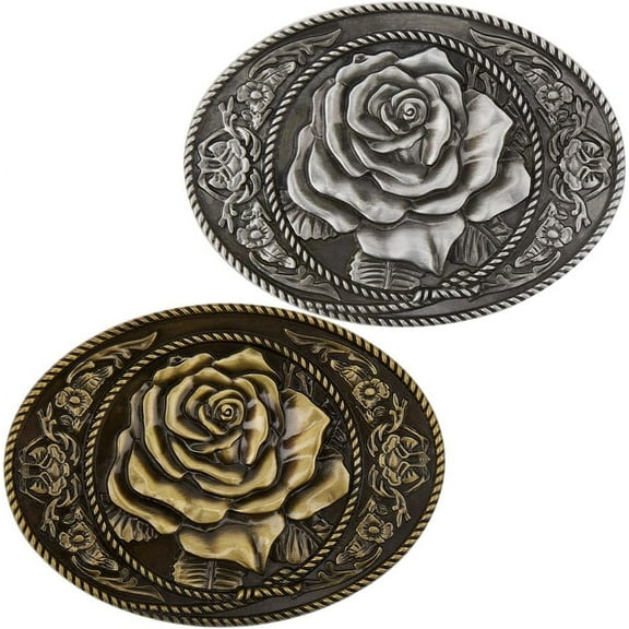 2 Colors Rose Belt Buckle Western Vintage Oval Style Flower Metal Alloy Belt Fastener Gifts Decorative Buckle Snap for DIY handcrafting