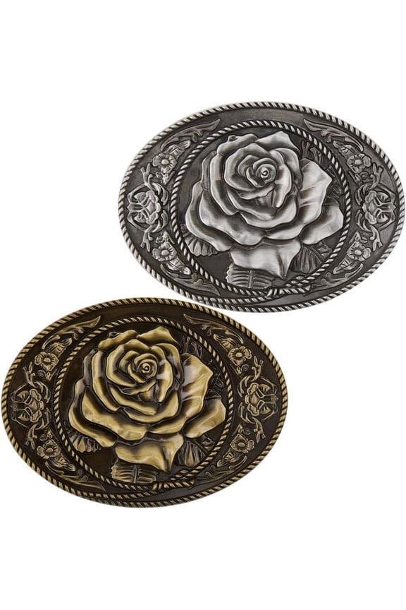 2 Colors Rose Belt Buckle Western Vintage Oval Style Flower Metal Alloy Belt Fastener Gifts Decorative Buckle Snap for DIY handcrafting