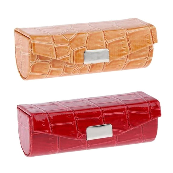 2 Colors Women Ladies PU Simple Lipstick Case with Rectangular Mirror Holder for Orange Red