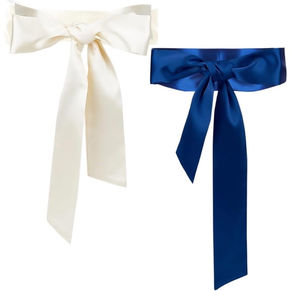 2 Colors Women Satin Cloth Sash Belt White Tie Dress Sash Waist Blue Bridal Wedding Belt Neck Scarf for Prom Party Special Occasion
