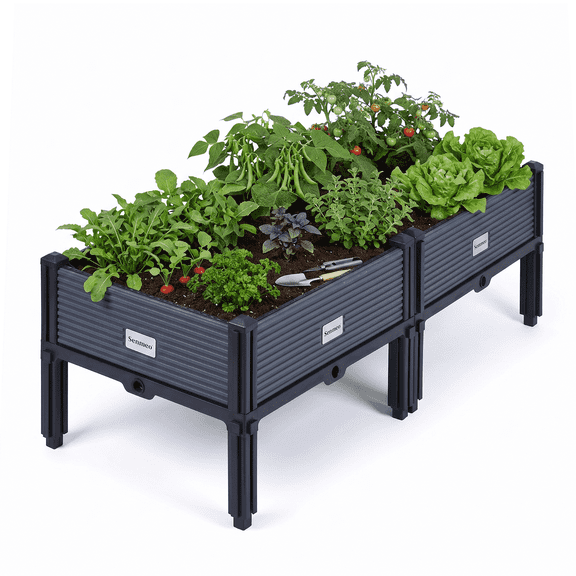 2 Combined Large-size Heightened Planting Box With Drainage And Ventilation System. Made Of Thickened Durable Plastic, It Fits Balcony, Courtyard And Terrace