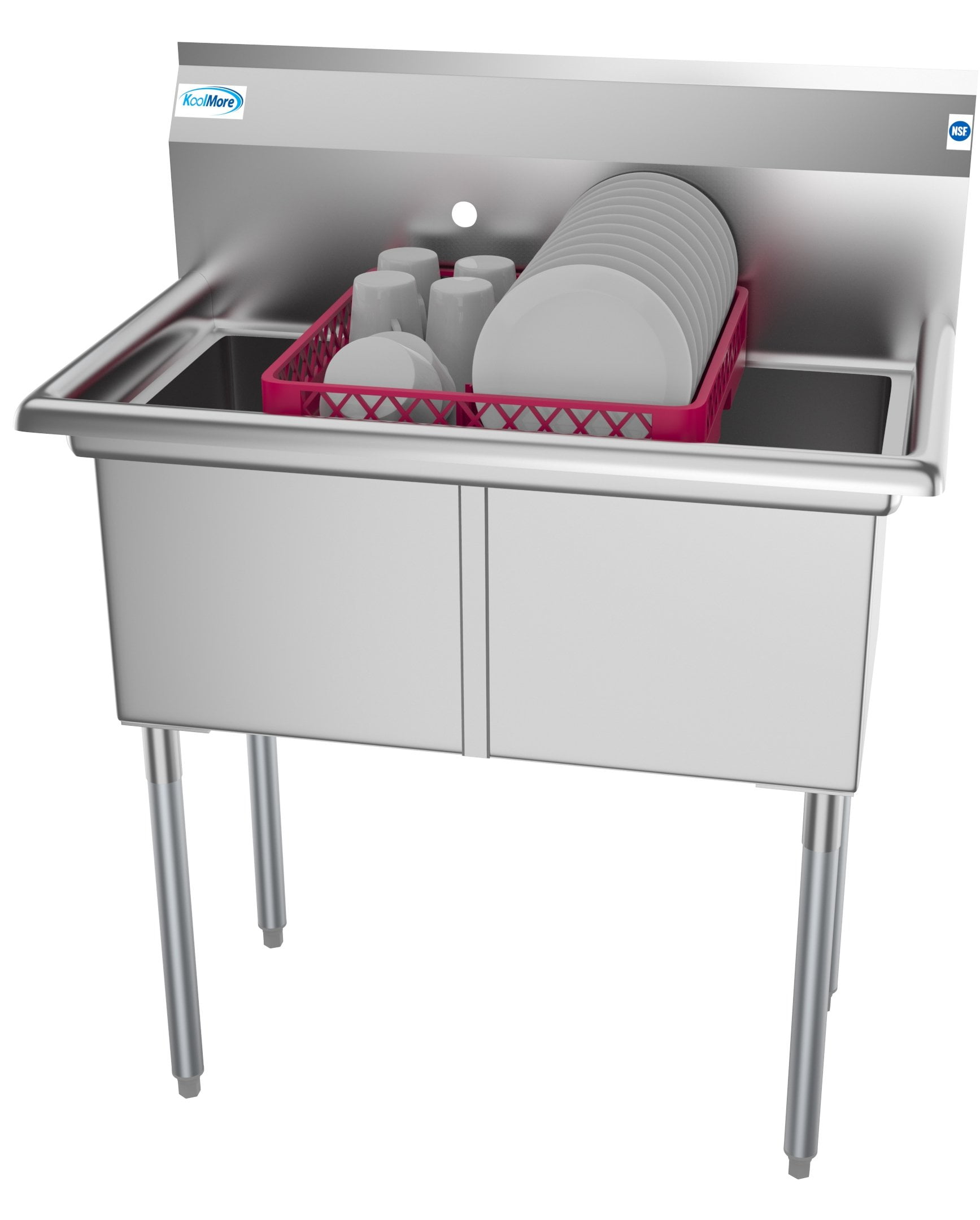 KoolMore 36 in. Two Compartment Stainless Steel Commercial Sink, Bowl Size 15"x 15"x 12"