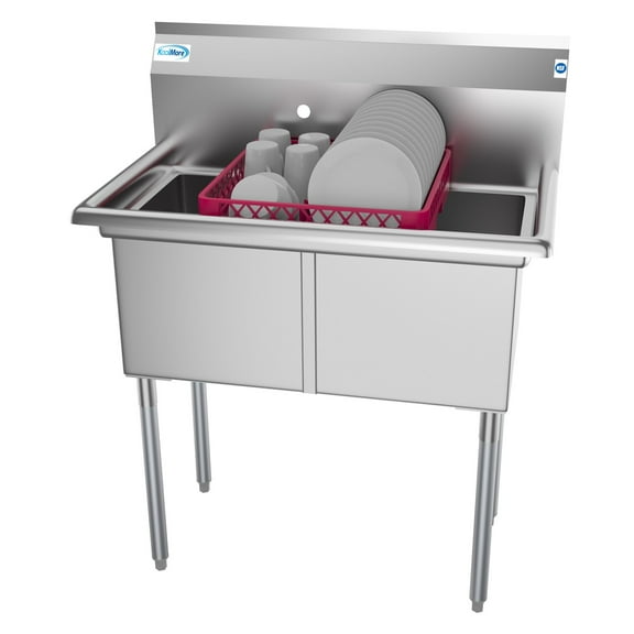 KoolMore 36 in. Two Compartment Stainless Steel Commercial Sink, Bowl Size 15"x 15"x 12"
