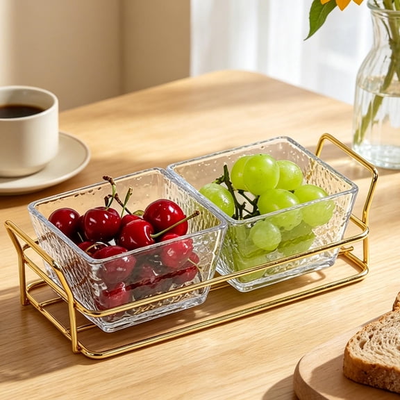 2-Compartment Acrylic Server, Luxury Snack Platter, Commercial Bar Fruit Display Tray, Divided Appetizer Dish, Party Hosting Essential, A