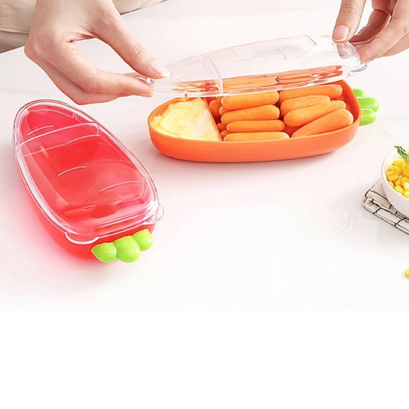 2 Compartment BPA-Free Divided Snack Container, Separate Storage Box for Veggies & Dips Perfect for Lunch Boxes and Road Trips-Orange