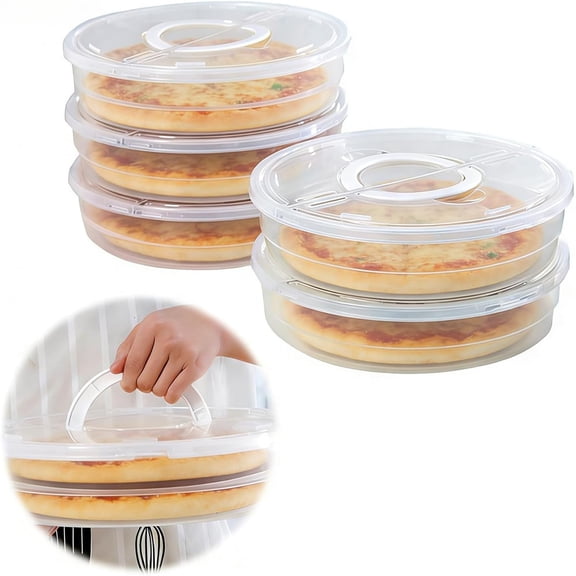 2-Compartment Clear Round Pizza Slice Storage Container, 12 Inch, with Lid & Handle, Reusable