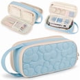 thumbnail image 1 of 2 Compartment Flower Quilted Pencil Pouch with Zipper Handle,Soft Box For School, 1 of 6