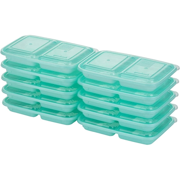 2-Compartment Food Storage Container Set with Snap-Shut Lids, Reusable Divided Snack Containers of 10, Blue