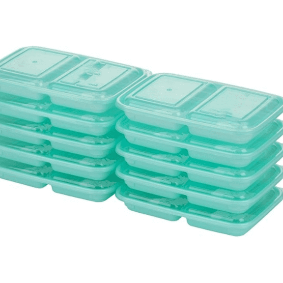 2-Compartment Food Storage Container Set with Snap-Shut Lids, Reusable Divided Snack Containers with Lids, Set of 10, Blue