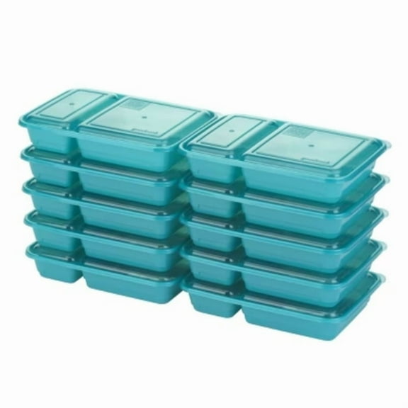 2 Compartment Large Rectangle Dark Teal Containers + Lids - 10ct
