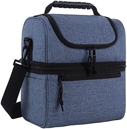 2 Compartment Lunch Bag for Men Women, Leakproof Insulated Cooler Bag for Work, Bluesteel, Medium
