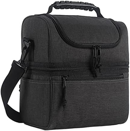 2 Compartment Lunch Bag for Men Women, Leakproof Insulated Cooler Bag for Work, Dark Grey, Medium