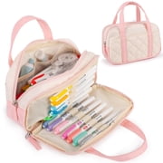 TRIPGEAR 2 Compartment Pencil Box for Girls, Womens Soft Pen Pouch with Handle and Zipper