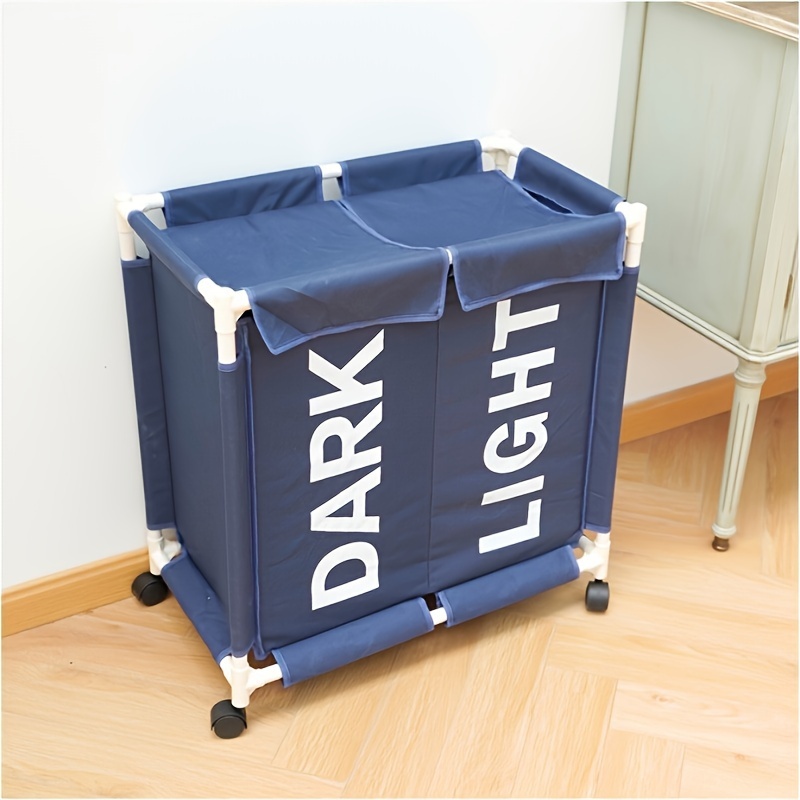 2-Compartment Rolling Laundry Hamper with Wheels - Detachable Storage ...