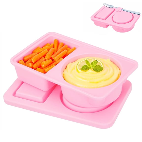 2 Compartment Sauce Containers with Lids,1 Pack Reusable Snack Containers,Pink Silicone Double Sided Dip Box,Leakproof Condiment Containers with Spoon Slot,for Home Kitchen By Scheam