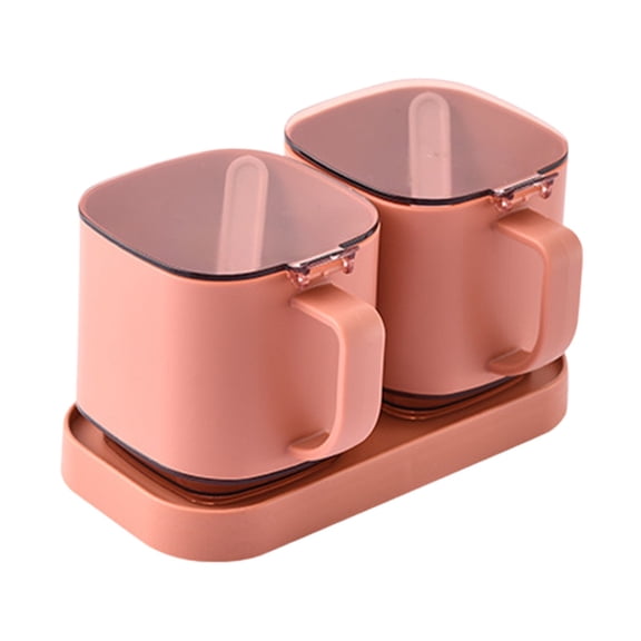 2-Compartment Seasoning Box with Spoon - Red Standing Lid Glass Shaker for Kitchen MSG, Salt & Spice Storage