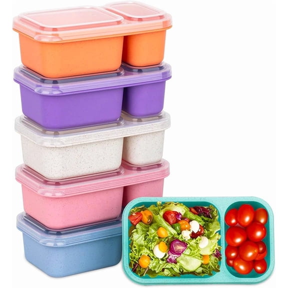 2-Compartment  Snack Containers with , Wheat Straw  Snack Packs for Meal Prep  Storage -the-go snacking(6Pack)