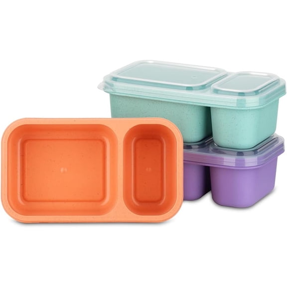 2-Compartment Snack Containers with , Wheat Straw Snack Packs for Storage Meal Prep -the-Go Snacking