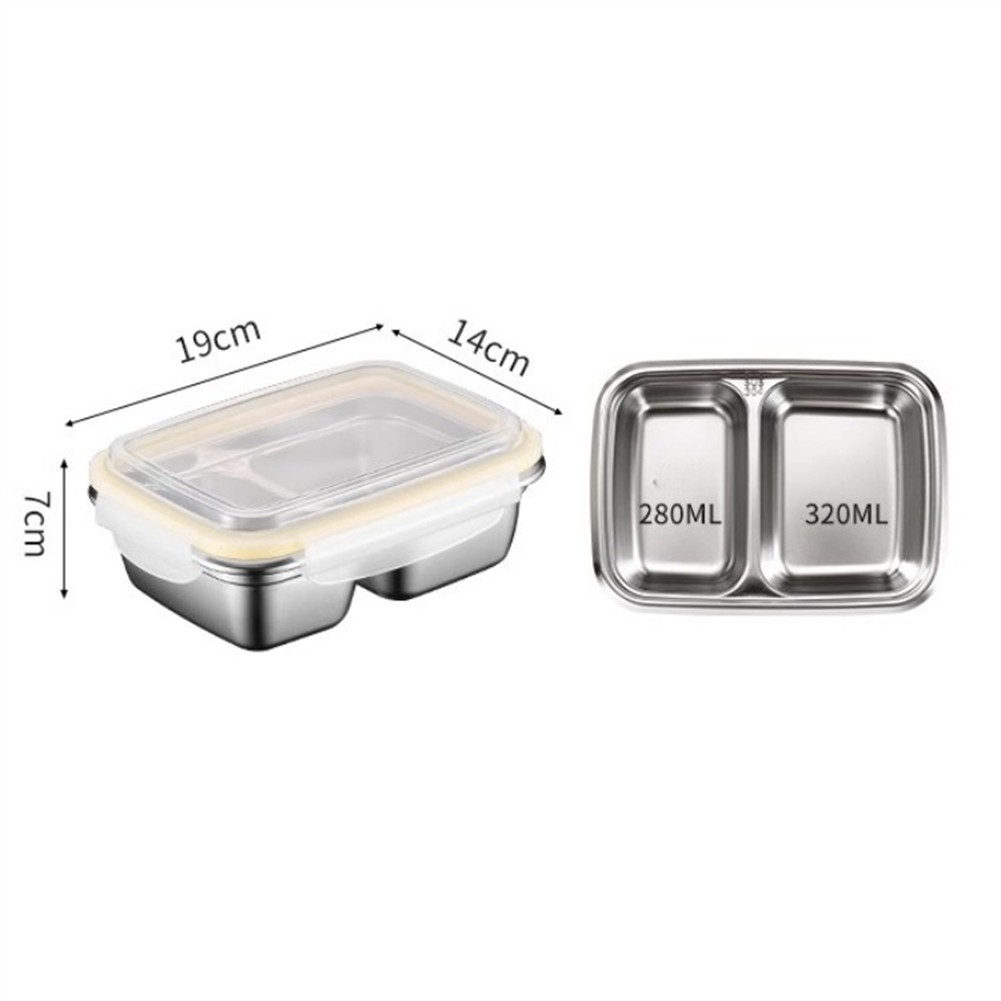 2 Compartment Stainless Steel Lunch Box Leak Proof Snack Container For School