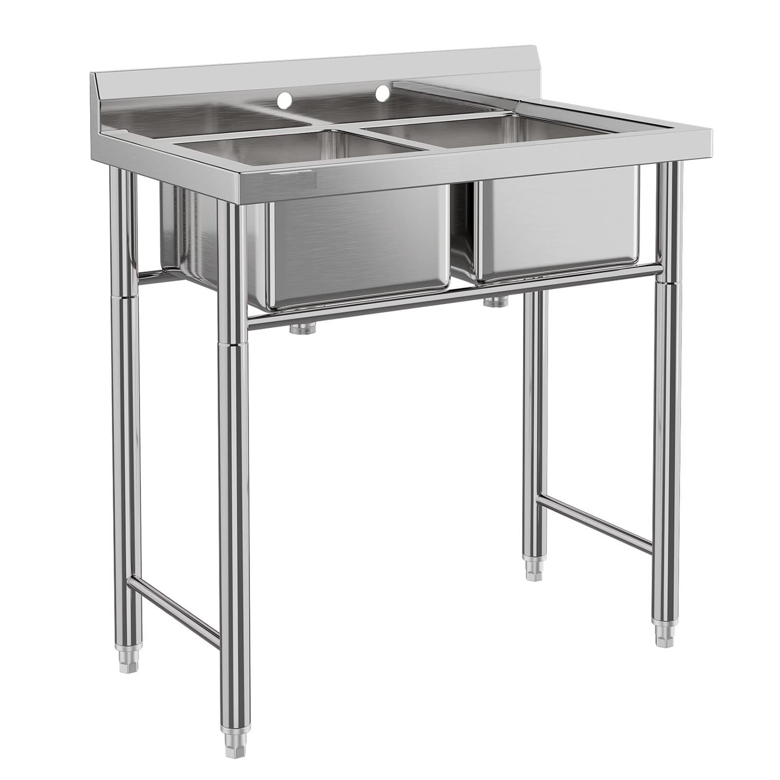 2 Compartment Stainless-Steel Sink Set,Commercial Restaurant Kitchen ...