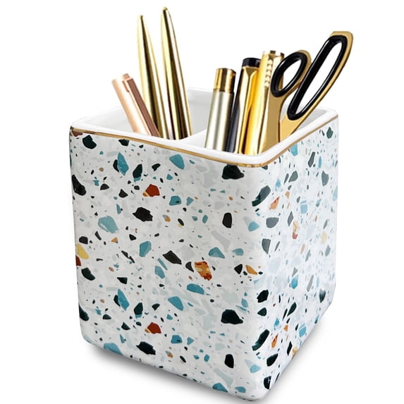 2 Compartments Ceramic Pen Holder Pencil Cup Desktop Makeup Brush ...