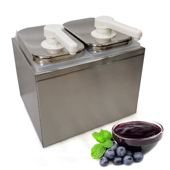 2 Compartments Silver +White Sauce Dispenser Pump 2L Condiment Pump Station for Homes Kitchens Cafeterias