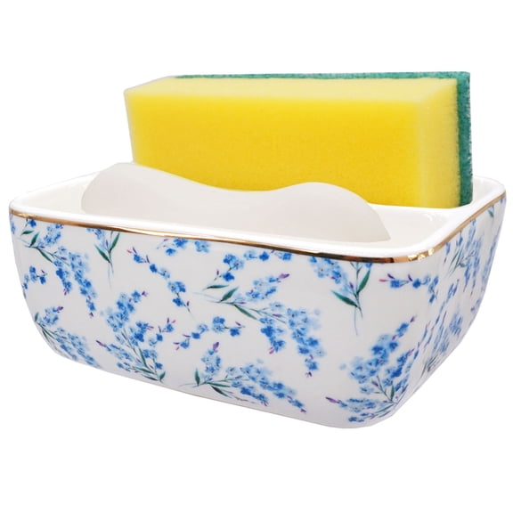 2 Compartments Sponge Holder for Kitchen Sink, Ceramic Dish Sponge Drying Caddy Compact Sink Caddy Organizer Kitchen Organizer Cute Farmhouse Kitchens Decor