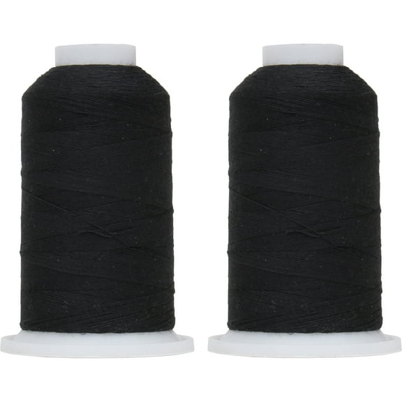 2 Cones Polyester All-Purpose Sewing Thread by Threadart - 600m - 50S/3 - Black - 2 Cones