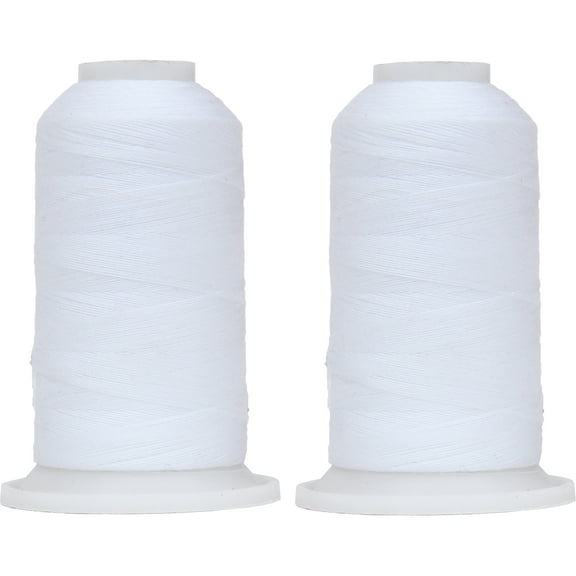 2 Cones Polyester All-Purpose Sewing Thread by Threadart - 600m - 50S/3 - White - 2 Cones
