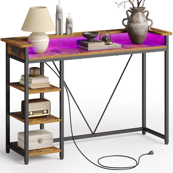 .2" Console Table with Station & LED Lights, 4-Tier Multi-Functional Sofa Table Behind Couch, Entryway Table for Small Space, Hallway Storage for Living Room, Foyer