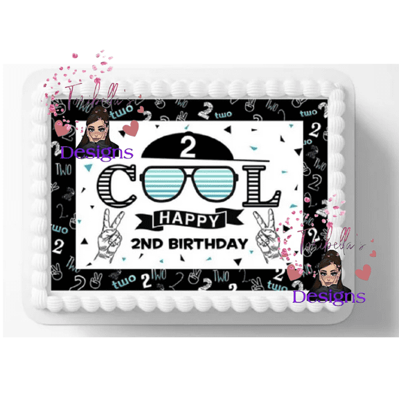 2 Cool Two Year Old Boy Edible Image Themed Birthday Party Cake Topper Frosting Sheet Icing Frosting Edible Sticker Decal You Add To Your Own Cake 10" by 8"