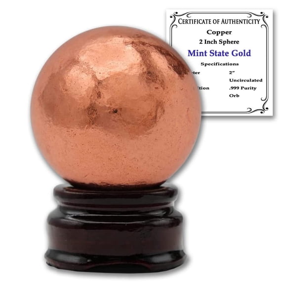2" Copper Sphere 99.9% Pure Solid Element Orb with Certificate of Authenticity