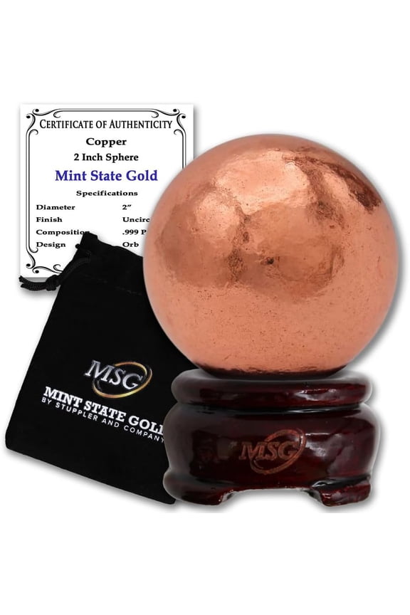 2" Copper Sphere 99.9% Pure Solid Element Orb with Certificate of Authenticity