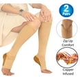 thumbnail image 1 of 2 Copper Zipper Compression Socks w/ Open Toe Knee High Support Stockings - Soft, Breathable Compression Socks For Support, Reduce Swelling & Better Circulation - Nude 2X-Large, 1 of 5