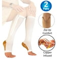 thumbnail image 1 of 2 Copper Zipper Compression Socks w/ Open Toe Knee High Support Stockings - Soft, Breathable Compression Socks For Support, Reduce Swelling & Better Circulation - White 2X-Large, 1 of 5