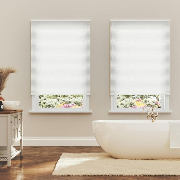 2" Cordless Faux Wood Blinds - 62.75 W x 72 L White, Room Darkening Window Blinds for Indoor Windows, Custom Size Faux Wood Plantation Blinds with Classic Valance, Inside Mount, Easy Install