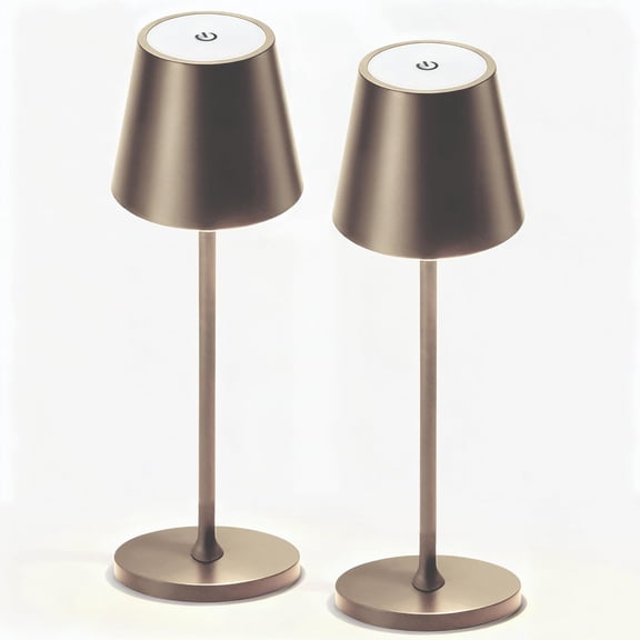 2 Cordless Table Lamp,Portable Desk Lamp, 5200mAh Operated, 3 Color Stepless Dimming Up, for Restaurant, , Bars, Outdoor Party, Camping, Coffee Shop Night Light Brass