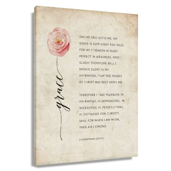2 Corinthians 12 9-10 Bible Verse Wall Art Vintage Flower Poster Decorations For Office Print on Canvas Unframed 12x18 in