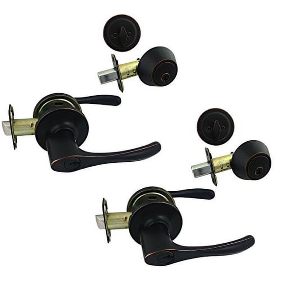 2 - Cosmas 30 Series Oil Rubbed Bronze Entry Lever with Matching Single Cylinder Deadbolt Combo Packs Keyed Alike (We Key Lock Orders Alike for Free)