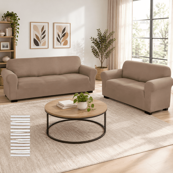 Couvch 2 Couch And Loveseat Sofa Covers Camel Milk Silk - Walmart.com