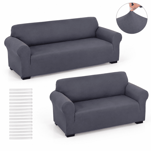 Couvch 2 Couch And Loveseat Sofa Covers Dark Gray Milk Silk - Walmart.com