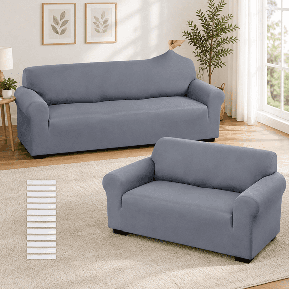 Couvch 2 Couch And Loveseat Sofa Covers Light Gray Milk Silk - Walmart.com