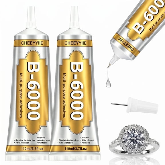 2 Count 110ml B6000 Clear Multi-Purpose Adhesive Craft Glue, Precision Tip Design for Rhinestones Inlay, Jewelry Making, Phone Repair, Fabric, Wood and DIY Art Projects