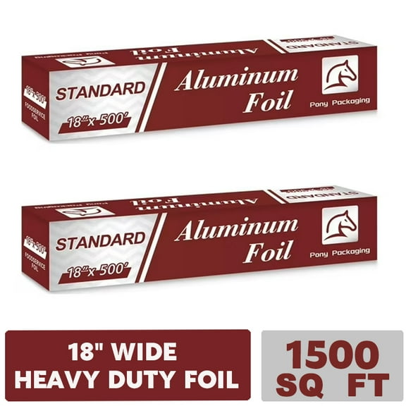 2 Count 18 in x 500 ft Heavy Duty Aluminum Foil Standard,Food Safe Foil Wrap for Cooking, Baking, Grilling, Food Service Standard