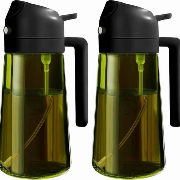 2 Count 2 in 1  Oil Sprayer for Cooking 16oz/470ml Light-Blocking Dark , Olive Oil Dispenser Bottle for Kitchen, Premium Dark Green Glass Oil Bottle, Food-Grade Oil Mister for Air Fryer, BBQ